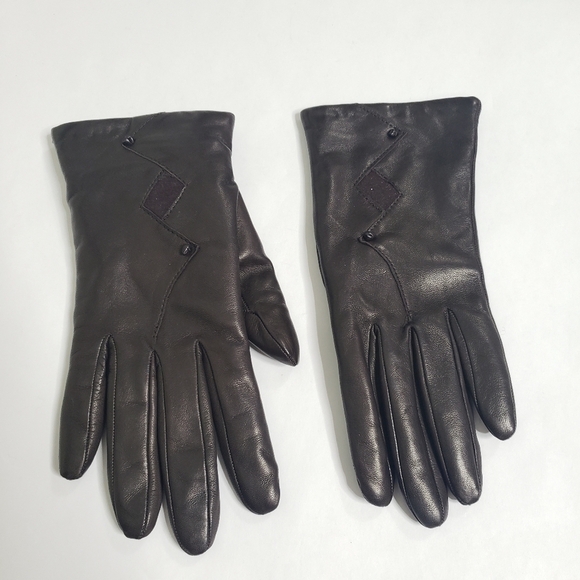 Dark brown leather gloves cashmere wool silk lined gloves size 7 - Picture 2 of 5